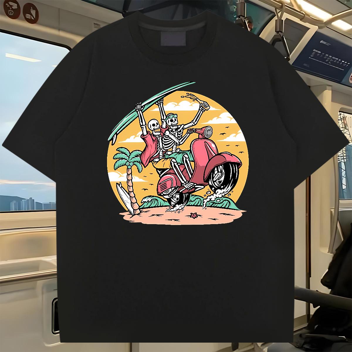 Designer T-Shirts Skeleton 230g Cotton Outdoor Crew Neck Cotton Breathable Tshirts Fashion New DIY Anime Clothes