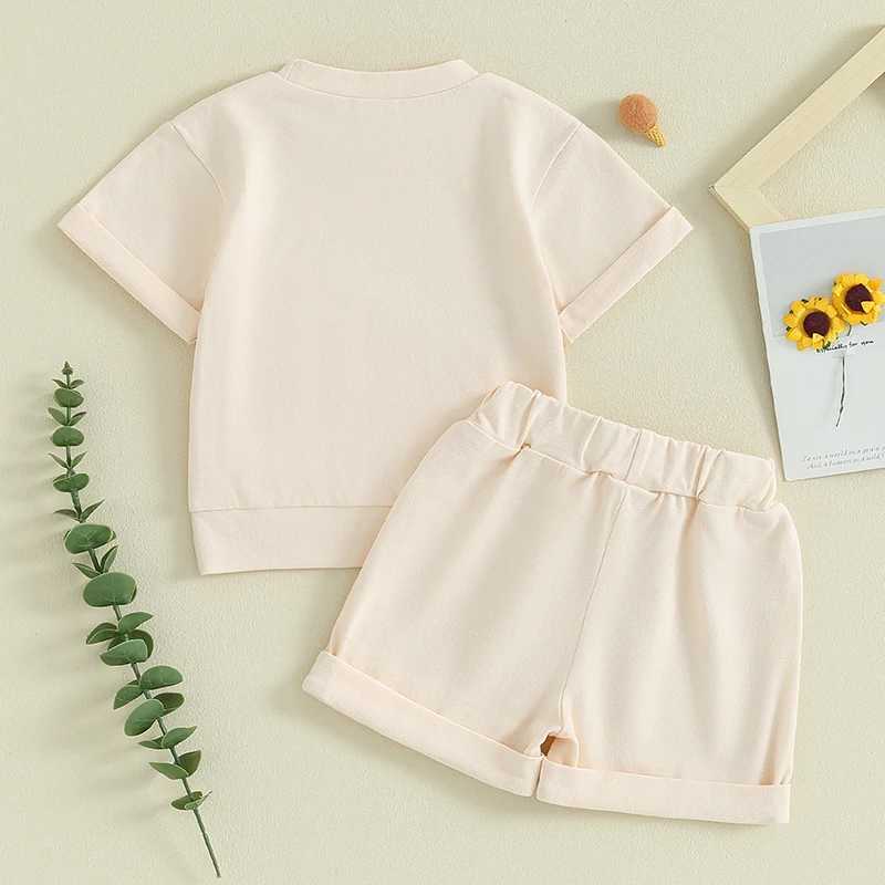 Clothing Sets Toddler Infant Boys 2 Piece Outfits Solid Color Short Sleeve Pocket T-Shirt and Elastic Shorts Summer Baby Boy Clothes Set