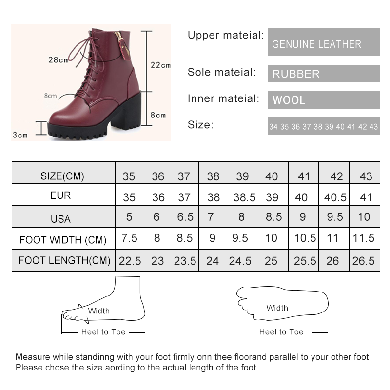 AIYUQI Women's Ankle Boots Patform 2024 New Genuine Leather Women Wool Boots Large Size High Heel Red Women Winter boots