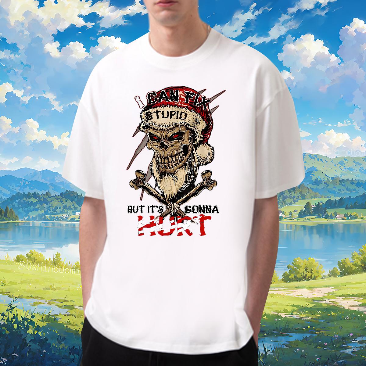 Stylist T Shirt For Man Skeleton 100% Cotton 230g Black Oversized Street Wear Men Clothes T-Shirt Crew Neck Cotton Breathable Brand