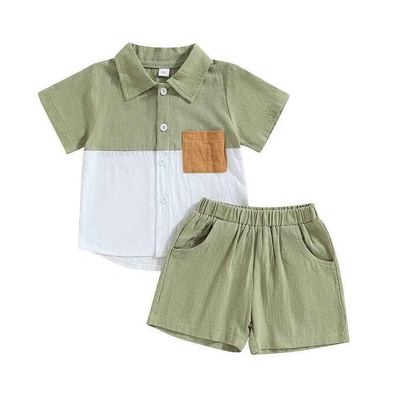 Clothing Sets Summer Baby Boys Cotton Clothing Set Children Short Sleeve Pocket Turn-Down Collar Tops Shorts 2Pcs for Kids Casual Outfits