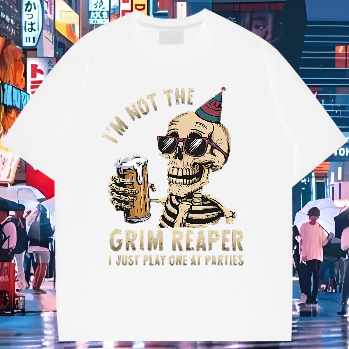 Loose Men Tees Skeleton 230g Cotton Crew Neck Cotton Breathable Outdoor T Shirt For Man Anime Fashion Design Top Tees