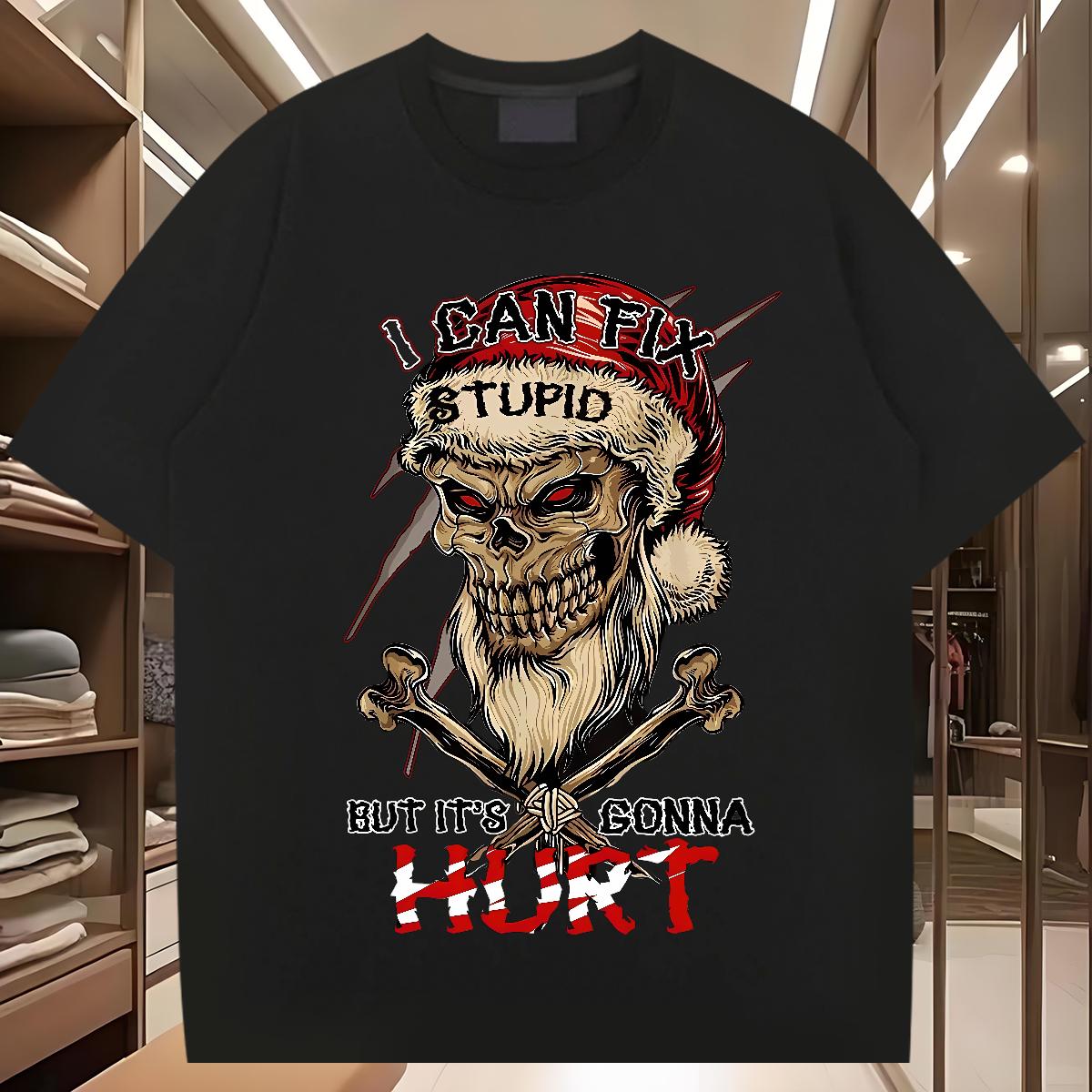 DIY Mens T Shirts Skeleton 230g Cotton DIY Printed Tshirt for Man Woman Street wear Hip Hop Cotton Breathable Short Sleeve Unisex Tops