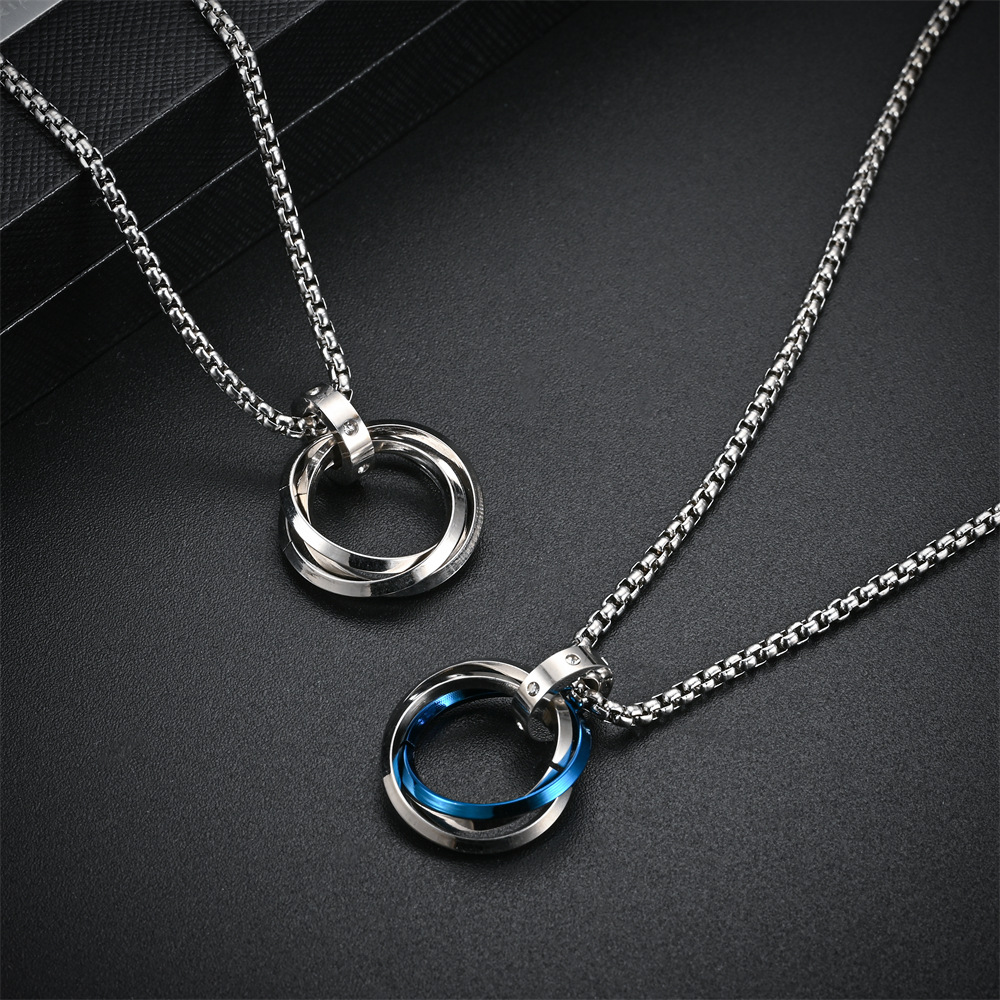 Non Tarnish Stainless Steel Circle Ring Pendant Necklace Interlocking Crystal Rings Necklaces for Women Men Hiphop Fashion Jewelry Accessories Gift