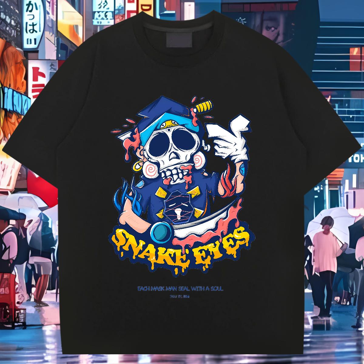 Cool Men Tops Tees Skeleton 100% Cotton 230g Short Sleeve Cotton O-Neck Casual Daily Wear T shirt Plus Size Cartoon New Designer Clothings