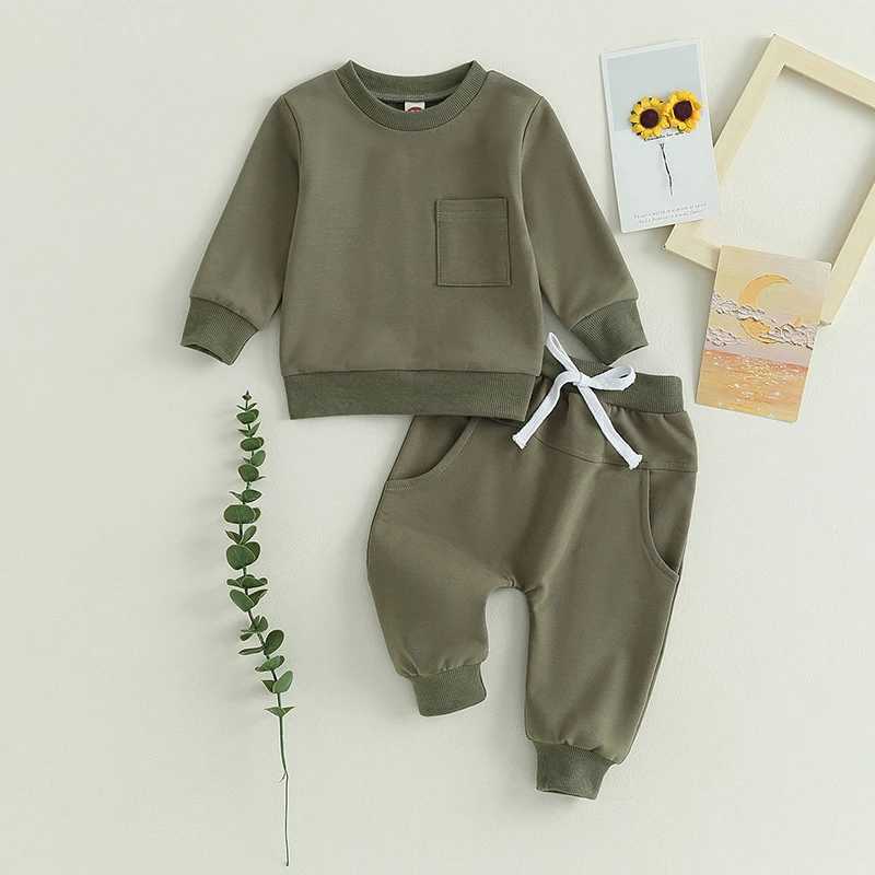 Clothing Sets Toddler Boy Autumn Clothes Sets Infant Baby Solid Color Pocket Sweatshirt Elastic Waist Pants 2Pcs Tracksuit Newborn Outfit