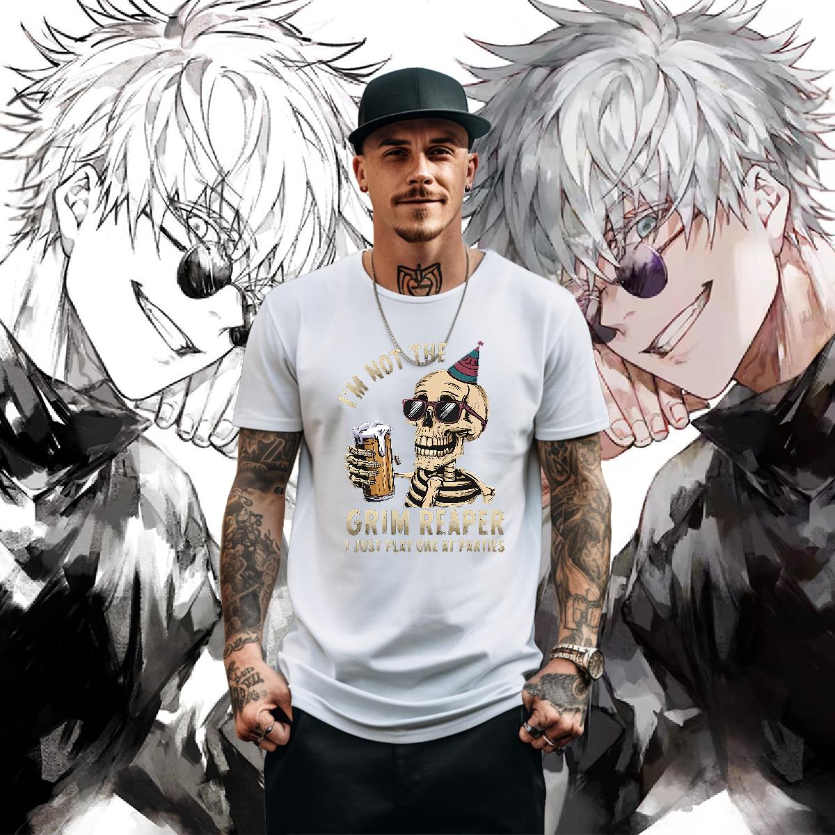 Cool Tshirts Skeleton 230g 100% Cotton Breathable Crew Neck Casual Beach T-Shirts Oversized 2024 Tops Tees