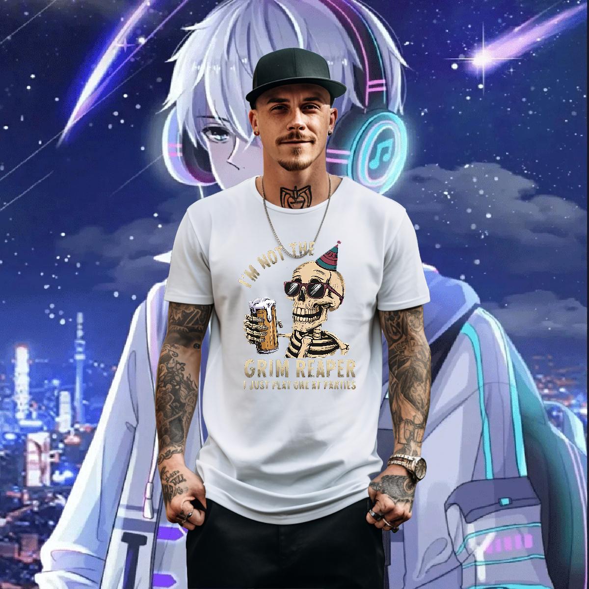 Popular Tshirts Skeleton 230g Cotton Breathable Short Sleeve Casual Daily Wear T-Shirts Anime Print 2024 Tops Tees