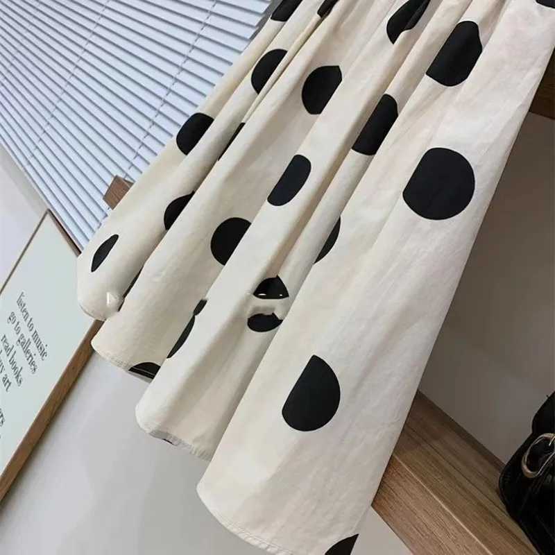 Clothing Sets Summer Girls Clothing Set New Childrens Cotton Square Neck Bubble Sleeve Top Round Dot Half Skirt 2-piece Set Childrens Skirt