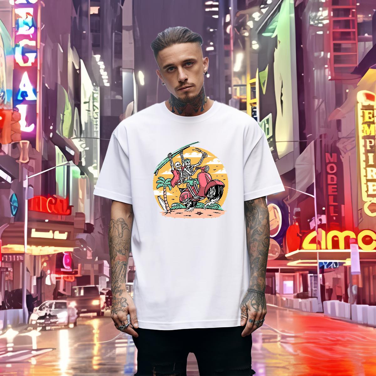 Designer T Shirts Men Skeleton 100% Cotton 230g Summer Casual Cotton O Neck Short Sleeves Mens Tshirts Fashion Designer DIY Logo Oversized Clothes