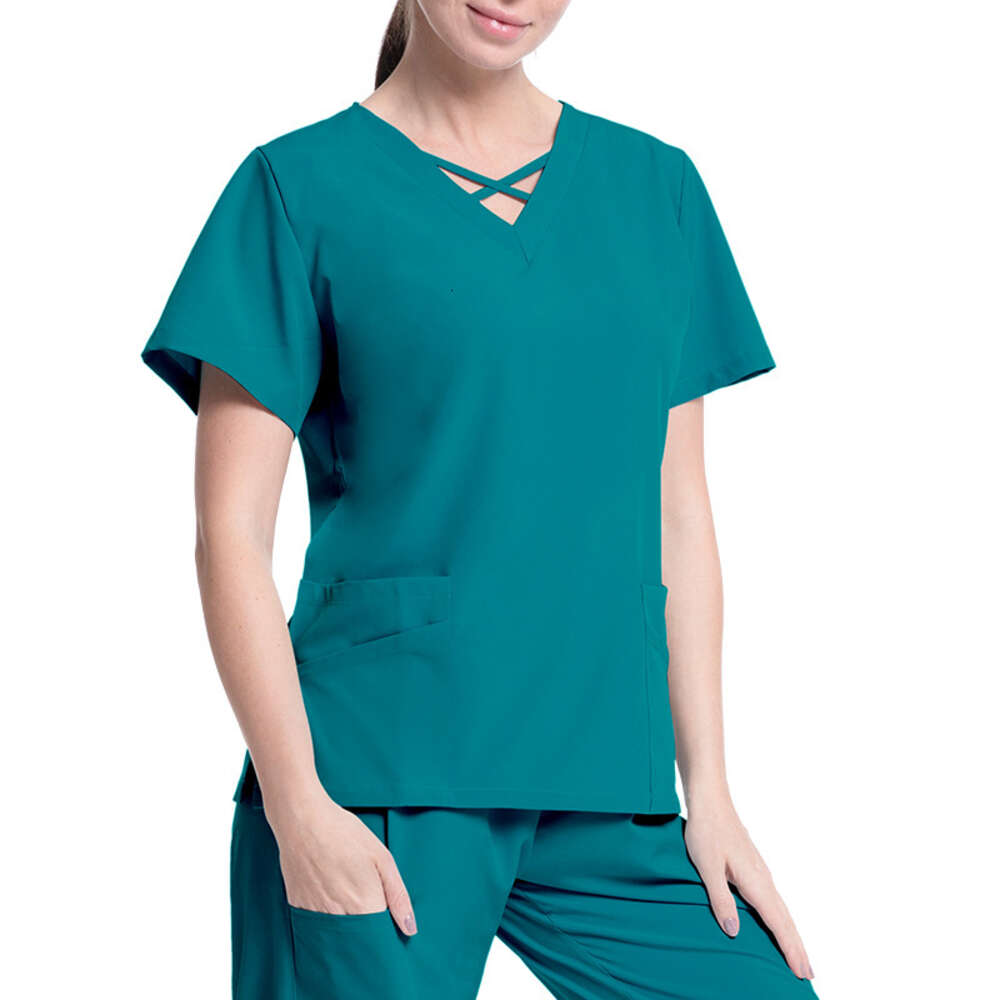 Niaa Hinn Scrub Set Scrubs for Women Uniform Undefined New Arrival New Product Gentle Wind French Solid Printing Bifurcated Short Self-cultivation