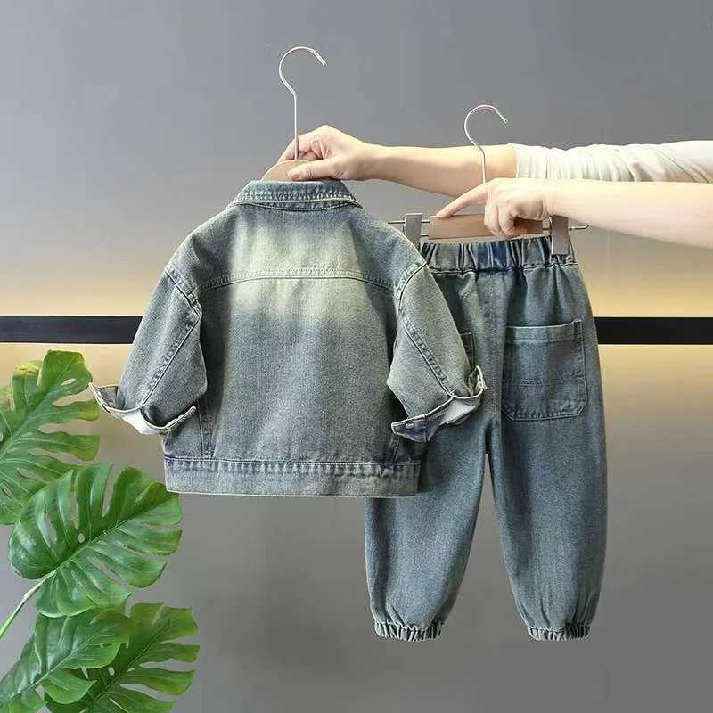 Clothing Sets Boys Spring and Autumn Cowboy Set 2024 New Western Childrens Cowboy Top+Jeans Korean Boys Two Piece Set Kids Outfits