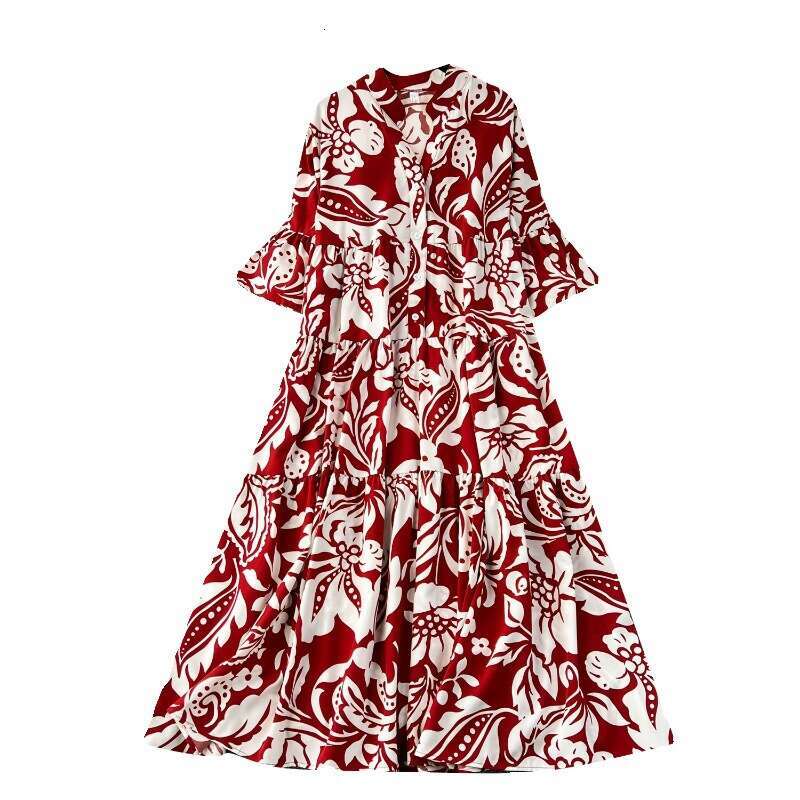 Large Size Womens Clothing, Lazy Loose Printed Dress, Westernized Style, Age Reducing, Slimming Temperament, Covering Flesh and Sagging Feeling, Long 