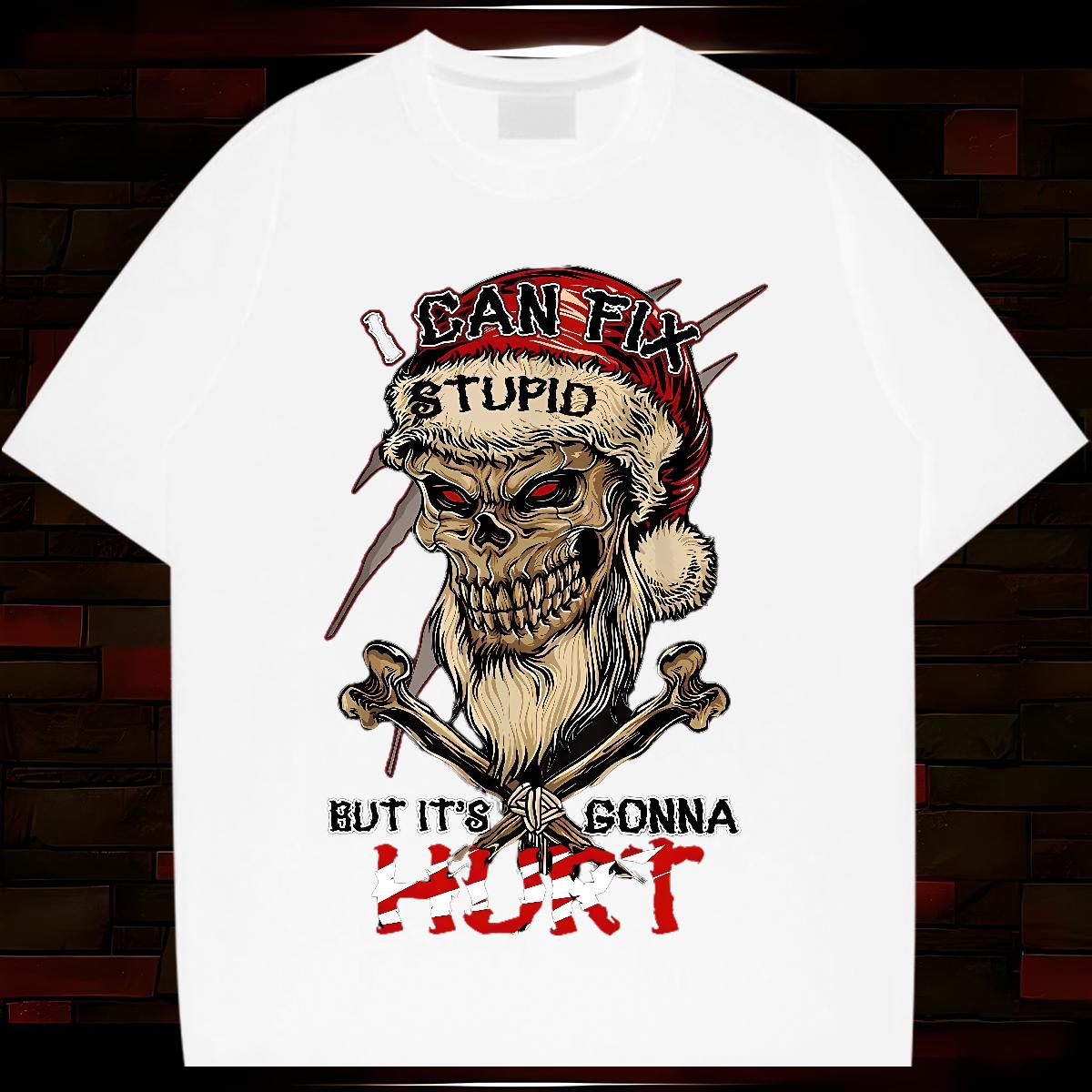 Cool Men Clothes T-Shirt Skeleton 230g 100% Cotton Round Neck Short Sleeve High Street Hip Hop T shirt Customized Print Fashion Casual Tops