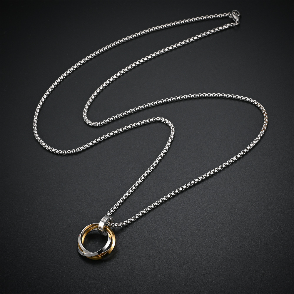 Non Tarnish Stainless Steel Circle Ring Pendant Necklace Interlocking Crystal Rings Necklaces for Women Men Hiphop Fashion Jewelry Accessories Gift