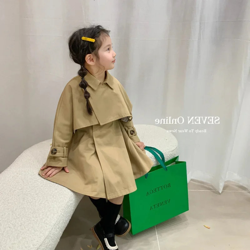 Girls Coat Windbreak Jacket Cotton Outwear Vintage Spring Autumn Outdoor Kids Windproof Childrens Clothing 240710