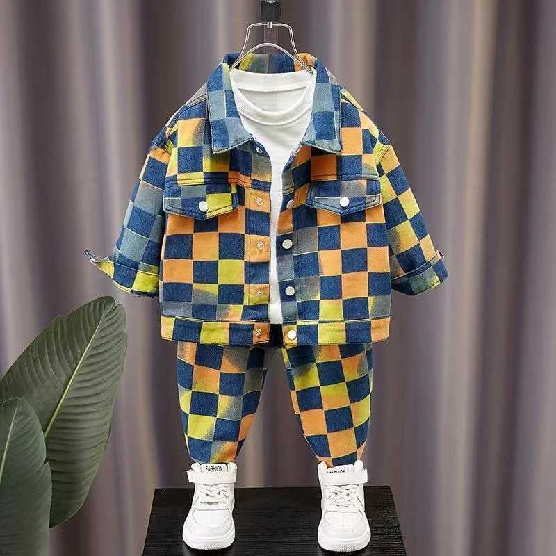 Clothing Sets Childrens And Boys Denim Set For Spring And Autumn New Autumn Two-piece Set For Korean Version Of Fashionable Plaid For Boys