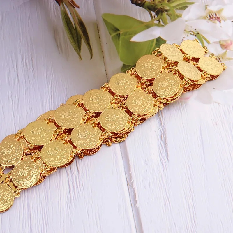 Ethnic Gold Color Body Chains for Women Turkish Coin Wasit Belts Oman Iraq Kurdish Wedding Bridal Chic Parure Marocaine 240709