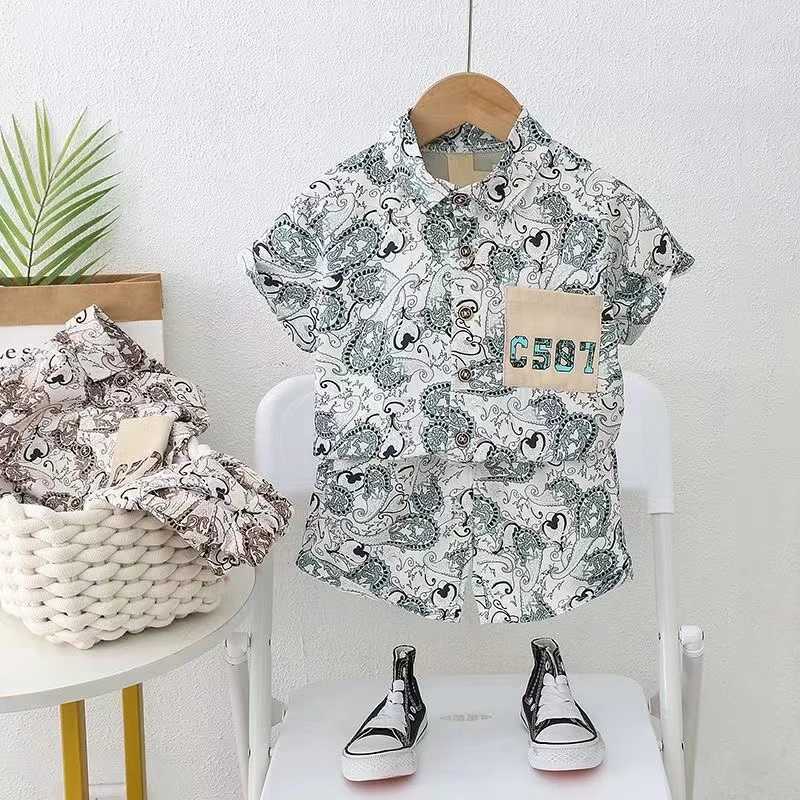 Clothing Sets Boys Summer Set New Childrens Shirt Handsome And Thin Style Childrens Summer Short Sleeve Two Piece Set with Trendy Colors