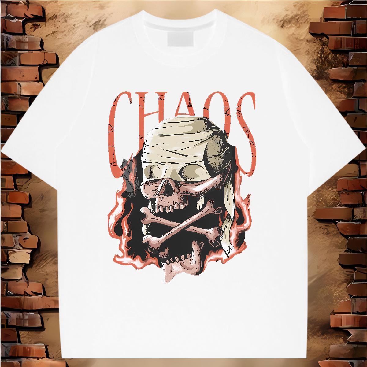 Casual New Man T Shirts Skeleton 230g Cotton Anime Home Outdoor Men Tees Round Neck Short Sleeve Loose Fit