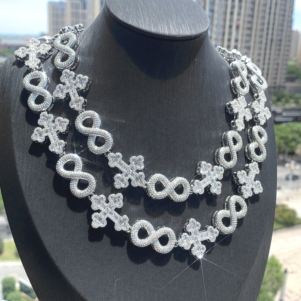 New Arrived Iced Out Bling Rock Men Boy Cool Jewelry Micro Paved 5A CZ Hip Hop Cross Infinity Chain Necklace