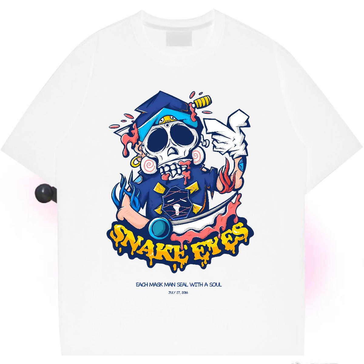 Classic T-Shirts Skeleton 230g Cotton Black Oversized Mens Tshirts Anime Printing Street Cotton Breathable Soft Clothings