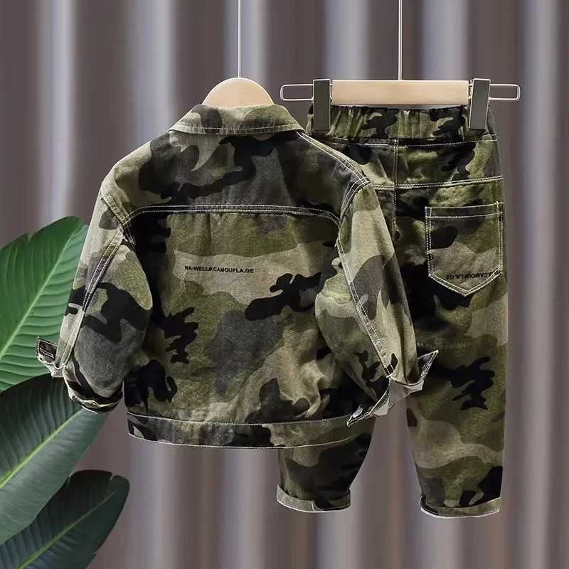 Clothing Sets Boys Spring and Autumn Cowboy Set 2024 New Boys Camouflage Clothing Small and Medium sized Cowboy Two Piece Set Kids Outfits