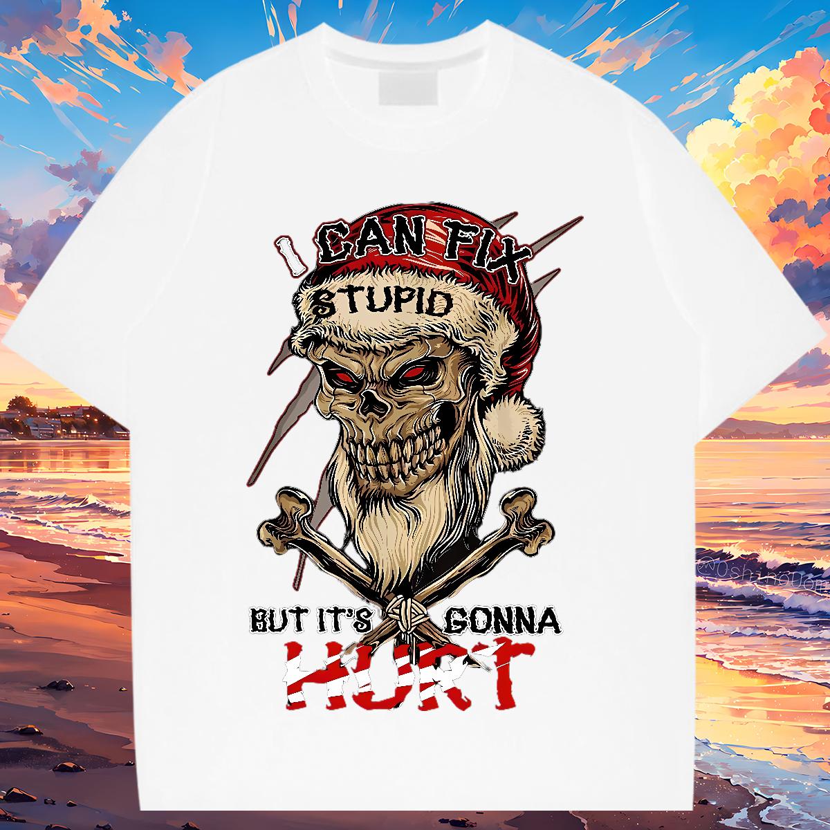 Fashion Casual T Shirts Men Skeleton 230g 100% Cotton DIY Printed Daily Outfit Men Tops Tees Breathable Crew Neck Cotton Brand