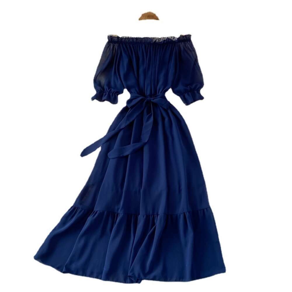 Vacation Beach Skirt Fashionable Sexy Off the Shoulder and Elegant Style Large Swing Long Dress Self-cultivation Novelty Pregnant Womens Dress Oversiz