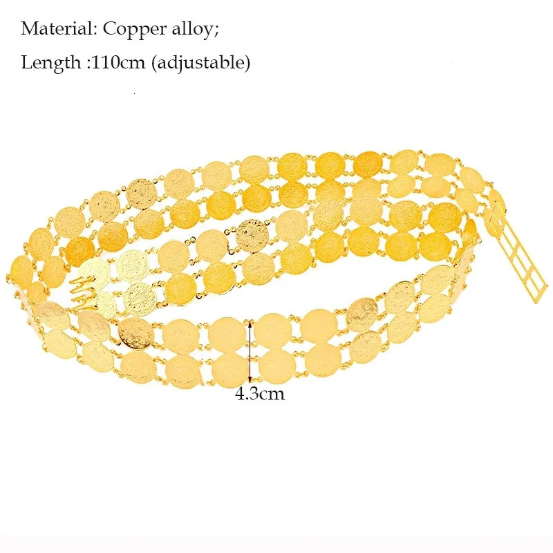 Ethnic Gold Color Body Chains for Women Turkish Coin Wasit Belts Oman Iraq Kurdish Wedding Bridal Chic Parure Marocaine 240709