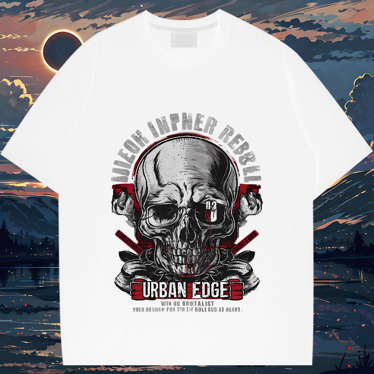 DIY T Shirt For Man Skeleton 230g Cotton Skull Men Tops Tees Hip Hop Round Neck Short Sleeve Brand Wear