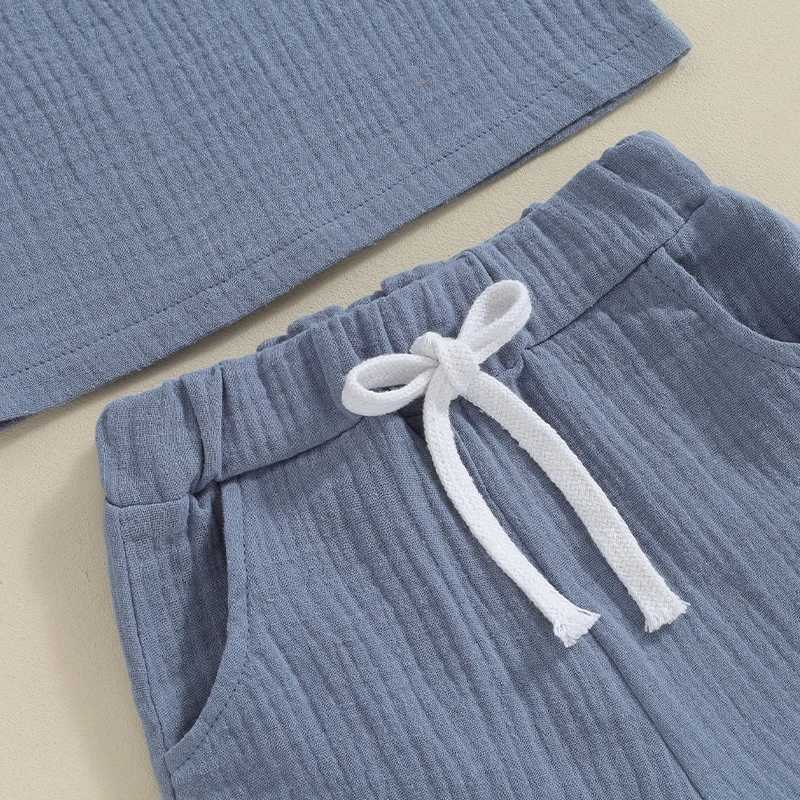 Clothing Sets Toddler Infant Boy Summer Set Children Clothes Short Sleeve Tops Elastic Waist Folded Hem Shorts with Pocket 2 Piece Boy Outfits