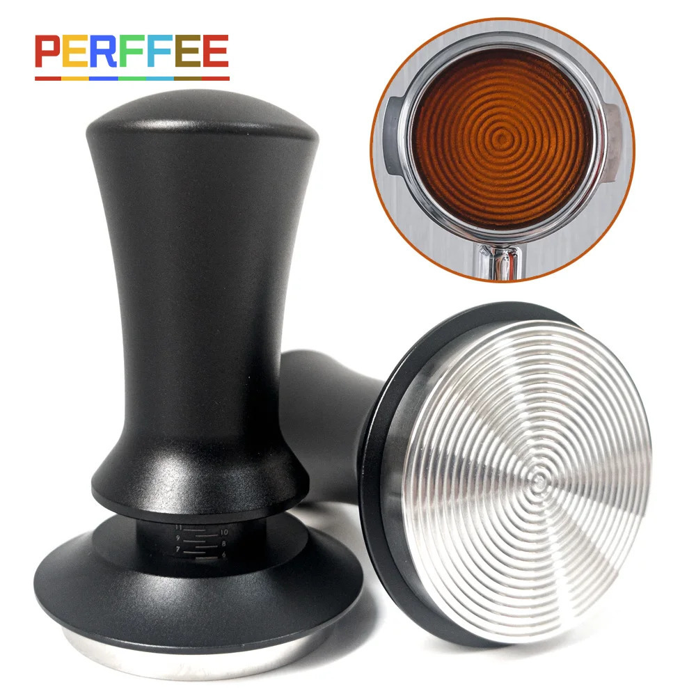 Coffee Tampers 15lb Spring Loaded Coffee Tamper Ripple Base Aluminum Self Leveling Espresso Tamper Coffeeware 51mm 53mm 58mm 240716