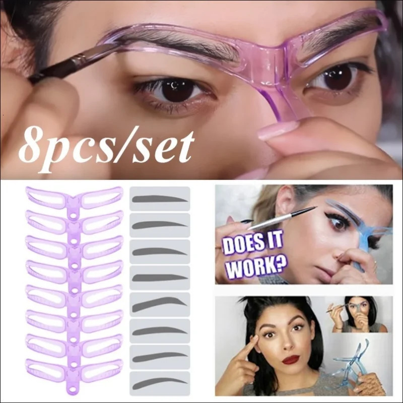 8-in-1 Reusable Eyebrow Template Beauty Makeup Eyebrow Stamp Template Eyebrow Shape Set Eyebrow Makeup Tool 240715