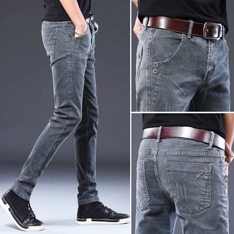 Mens Classic Plain Slim Fit Trousers Casual Jogger Pants Tight in Stretch Jeans