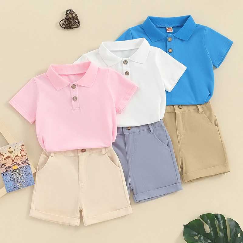 Clothing Sets Toddler Girls Boys Summer Outfits Clothing Sets Short Sleeve Lapel Button Up Shirt Tops and Solid Color Shorts Sets