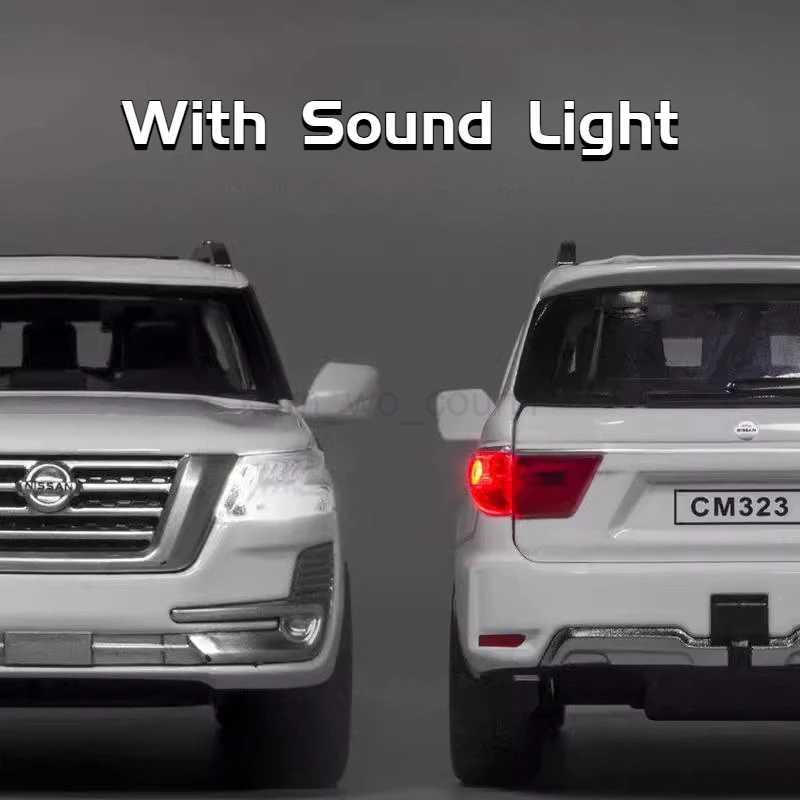 1 32 Nissan Patrol Alloy Diecast Y62 Toy Car Model With Travel Rack Sound And Light Pull Back Vehicle Collection Childrens ToysM240717