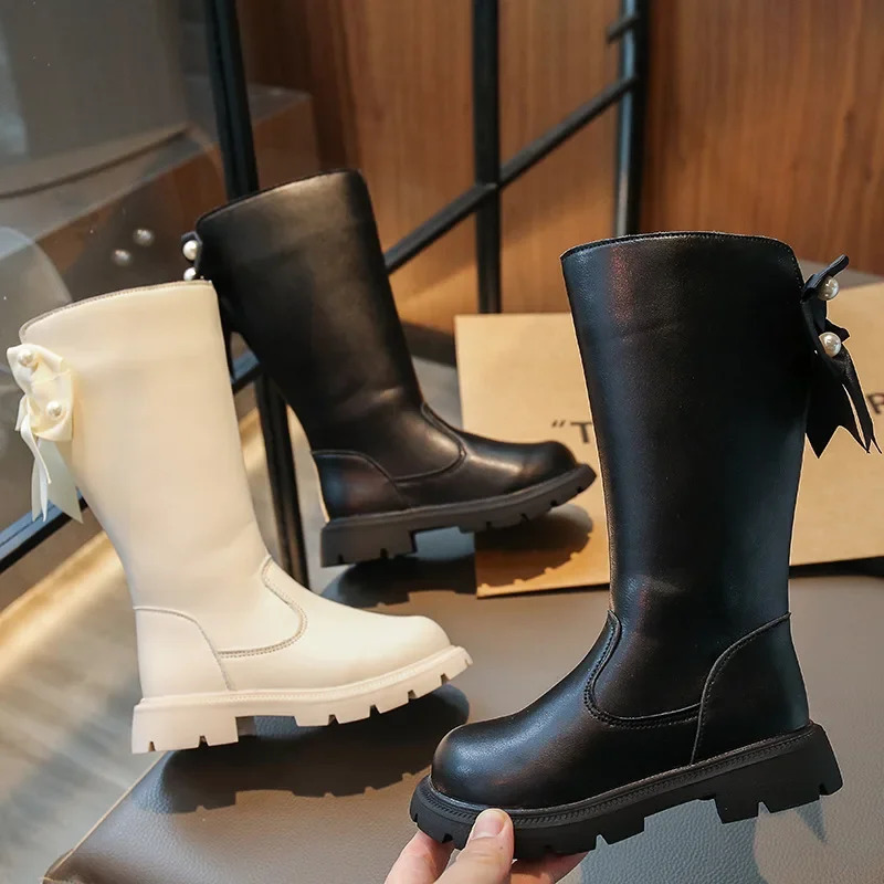 Knee Length cool shapes Children Shoes Kids Boots Autumn Winter Fashion High Top Student Shoes Girls Sneakers with Bow G08301 240710