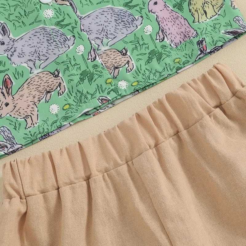 Clothing Sets Toddler Boy Easter Clothes Bunny Carrot Print Short Sleeve Lapel Shirt with Elastic Waist Solid Color Shorts 2Pcs Outfit