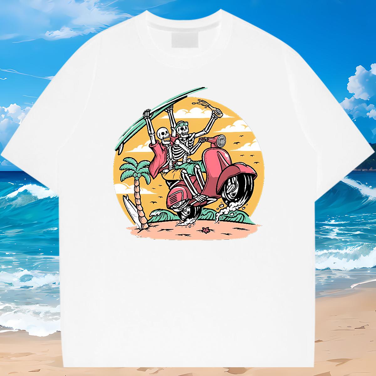 Cool Man T Shirts Skeleton 230g 100% Cotton Outdoor Breathable Short Sleeve Couples T Shirts Wholesale Cartoon Printing S-4XL Tees Shirts