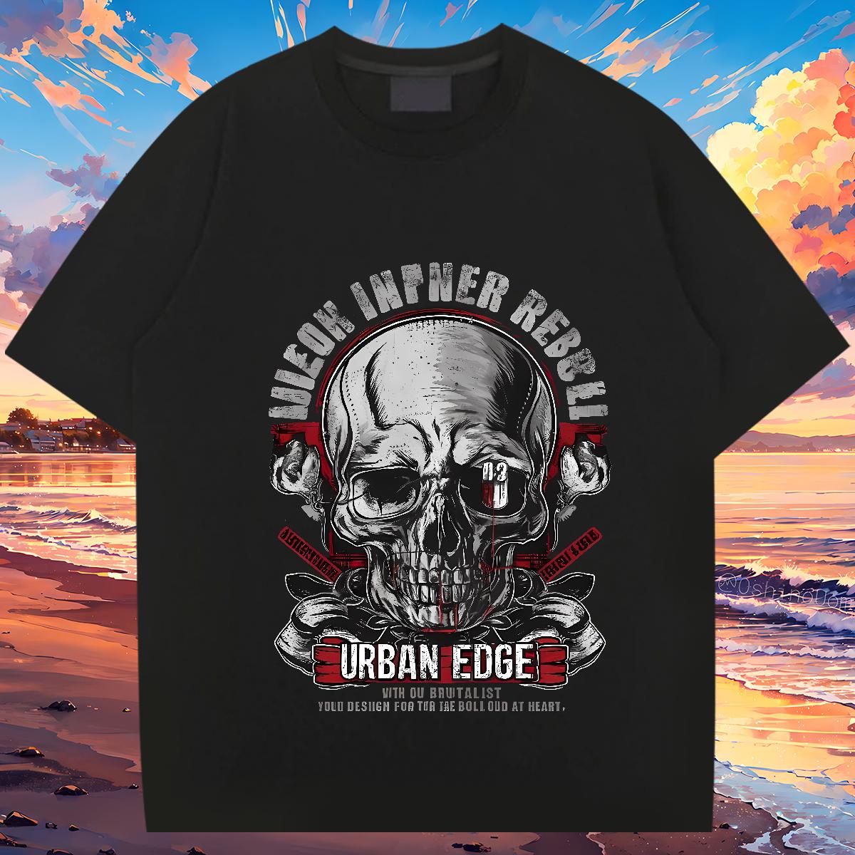 Designer T-Shirts for Men Skeleton 230g 100% Cotton Plus Size Custom Street Men Tees Short sleeve Cotton Soft Cool