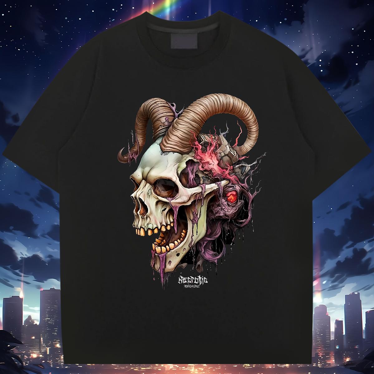 Customized T Shirts Men Skeleton 230g 100% Cotton Asian Size Men Tshirts Outdoor Round Neck Short Sleeve Loose Tee Shirt