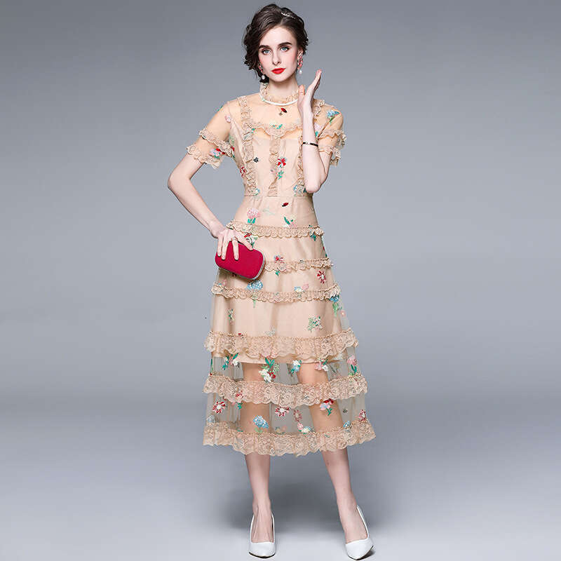 and Salt Skirt Summer 2024 New Womens Wear Fragmented Flower Mesh Fairy Dress Long Style Super Immortal Sweet Loose Novelty Lace Dress Oversize Dress