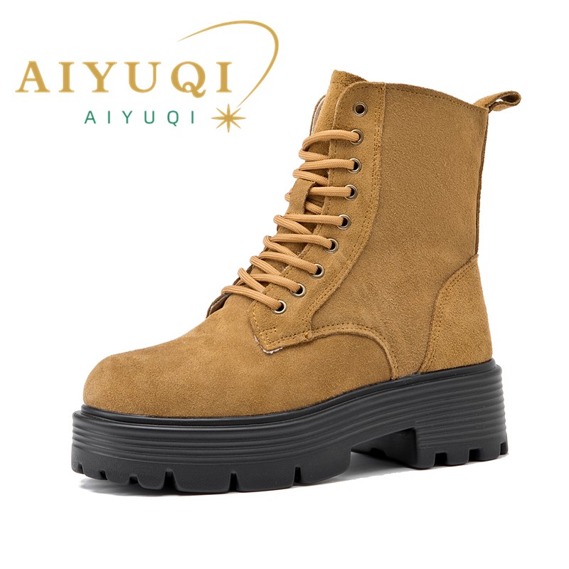 AIYUQI Boots Women 2024 Autumn New Genuine Leather Suede chunky Women Short Boots British Style Women Motorcycle Boots