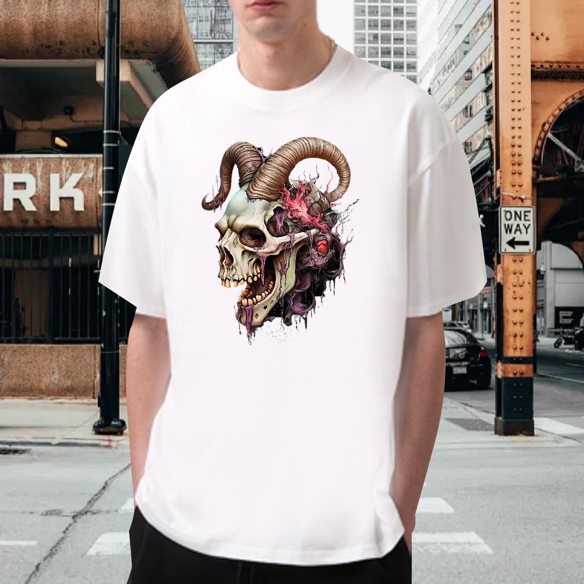 2024 DIY T shirt Skeleton 230g Cotton DIY Logo Oversized Men Clothes T-Shirt Summer Casual Breathable Crew Neck Cotton High Quality Top Tees