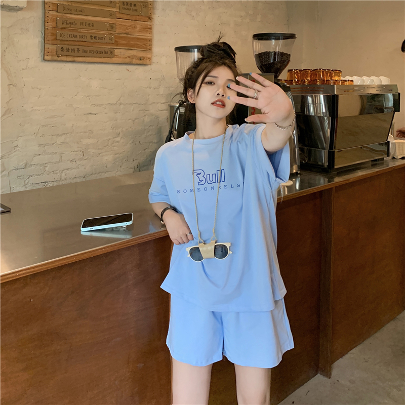 Official photo 6535 cotton casual sports suit women's summer short sleeved shorts two-piece set