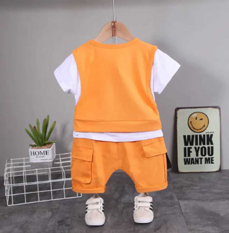 Clothing Sets 2024 Summer Toddler Baby Boys Sports Clothes Sets Infant Girls Fake Two T-shirt+Solid Shorts2-piece Casual Suits Kids Clothing
