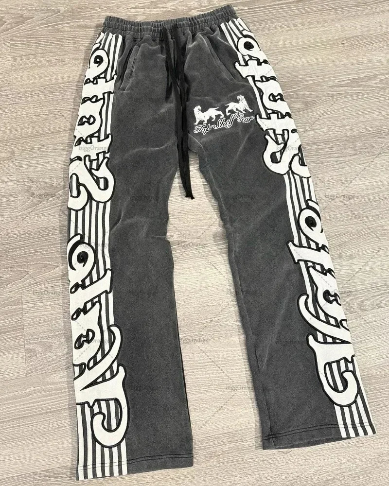 Hip-hop street striped letter print oversized baggy pants for men style simple and versatile fashion trendy sweatpants 240716