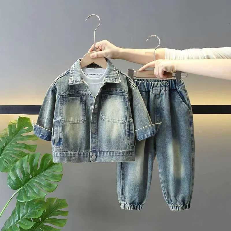 Clothing Sets Boys Spring and Autumn Cowboy Set 2024 New Western Childrens Cowboy Top+Jeans Korean Boys Two Piece Set Kids Outfits