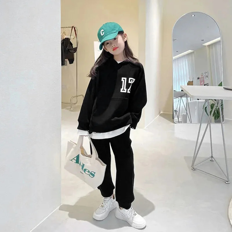 2024 autumn spring teenager kids girl Children set Clothes17 Hooded tracksuit sweatshirt sport pants 5 6 7 8 9 10 11 12 Year 240709